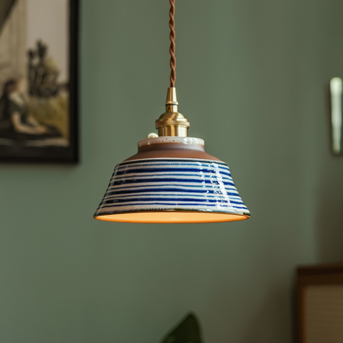 Ronja – Hand-Painted Ceramic Pendant Light BO-HA Indigo Stripes