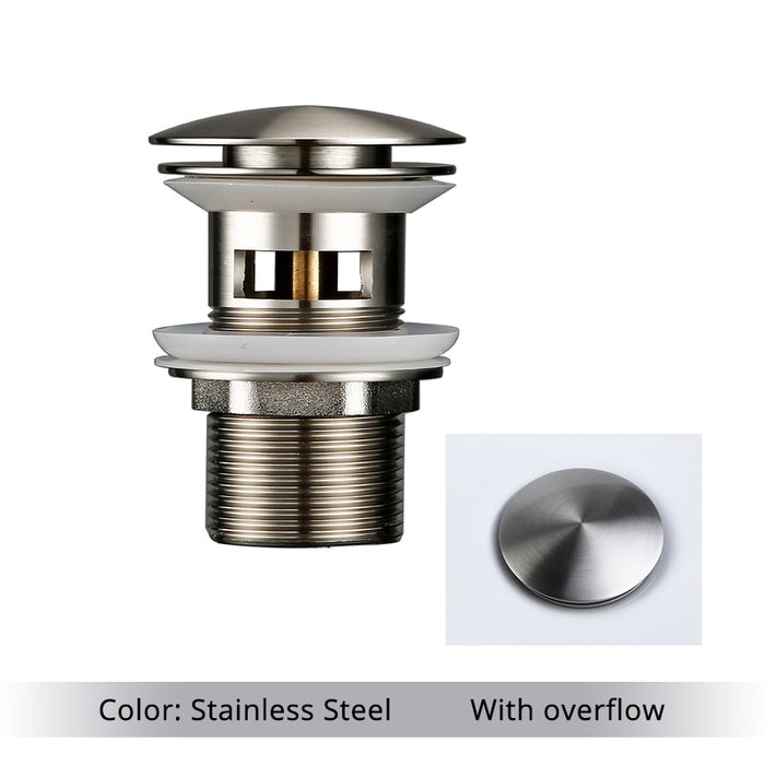 Mirja - Bathroom Sink Drain Pop Up Drain Bathroom Sink Stopper  BO-HA Stainless Steel With Overflow 