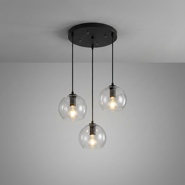 Anele - Modern Glass Pendant Light BO-HA 3 Heads Round Clear Glass