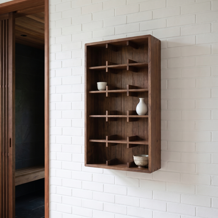Leif - Solid Walnut Wall Mounted Cup Shelf Display Shelf with Compartments