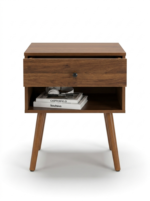 Hallvard - Mid Century Modern Nightstand Walnut Solid Wood Nightstand Small Bedside Table