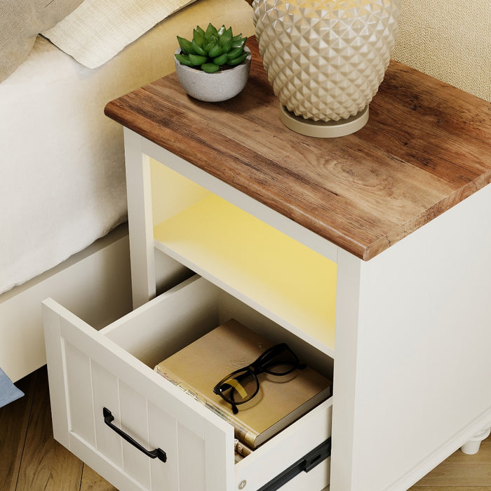 Kjell - Modern LED White Nightstand Small Bedside Table  BO-HA   