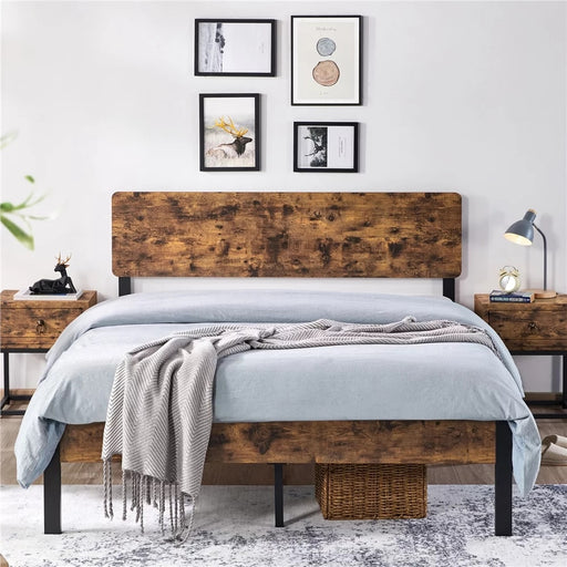 Stig - Nordic Wooden Bed Frame Queen Bed Frame with Storage  BO-HA Queen Size Rustic Brown 