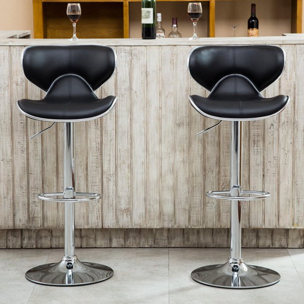 Anker - Bar Stool with Adjustable Height Set of 2 Leather Chair  BO-HA Black  