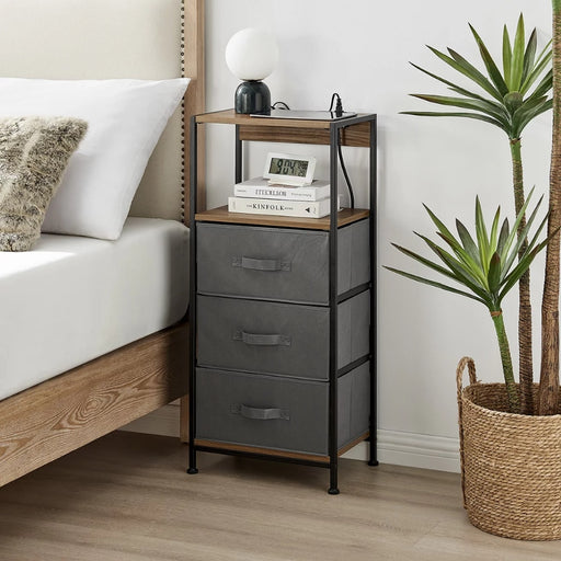 Eilif - Modern 3 Drawer Nightstand with Charging Station  BO-HA 3 Drawer Walnut  