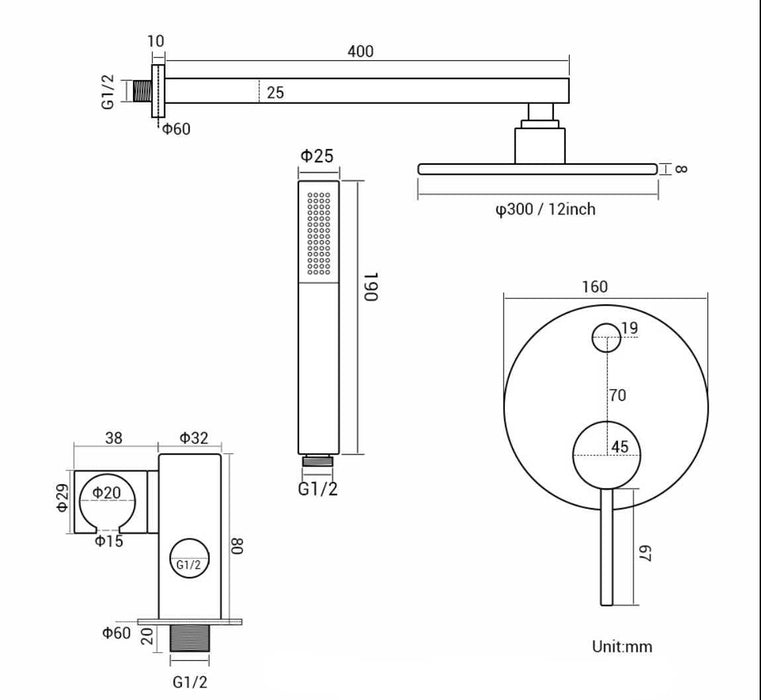Safie - Wall Mounted Rain Shower Head Set  BO-HA   