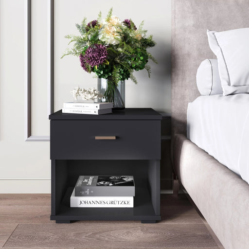 Ulf - Modern Black Nightstand Small Bedside Table  BO-HA   