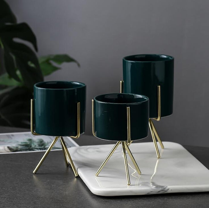 Ida - Ceramic Flower Planters with Modern Stand  BO-HA   