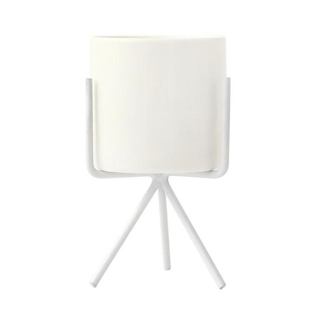 Ida - Ceramic Flower Planters with Modern Stand  BO-HA M White With hole 
