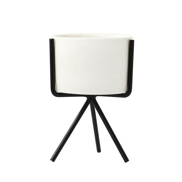 Ida - Ceramic Flower Planters with Modern Stand  BO-HA S Black Without hole 