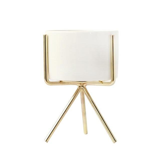 Ida - Ceramic Flower Planters with Modern Stand  BO-HA S Gold Without hole 