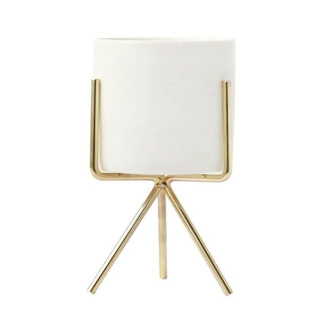 Ida - Ceramic Flower Planters with Modern Stand  BO-HA M Gold Without hole 