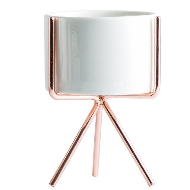 Ida - Ceramic Flower Planters with Modern Stand  BO-HA S Rose Gold Without hole 