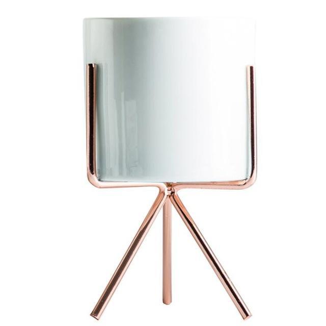 Ida - Ceramic Flower Planters with Modern Stand  BO-HA M Rose Gold Without hole 